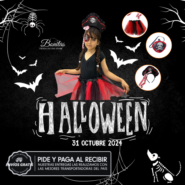 Disfraz de Pirata Rojo Infantil para Niña 🎃🧜‍♀️
