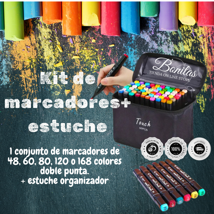 Kit Plumones Marcadores + estuche