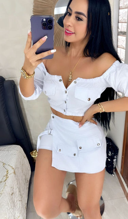 CONJUNTO FALDA SHORT CON BLUSA BANDEJA 👗💃🏻